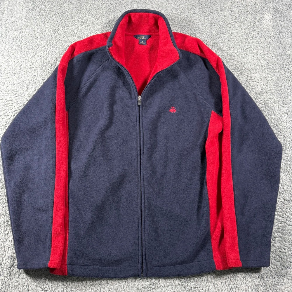 Brooks Brothers Fleece Jacket Men Medium Blue Red Full Zip Colorblock Chest Logo